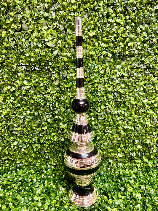 19 Inch Glittered Black And Silver Glass Finial