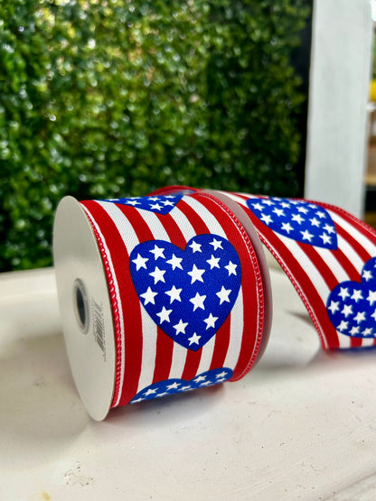 2.5 Inch By 10 Yard Stars In Heart And Vertical Stripe Ribbon