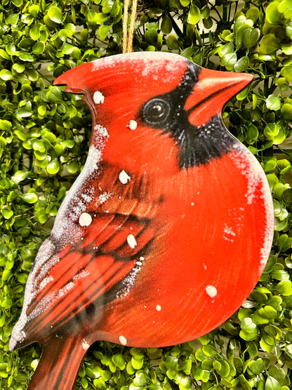 12.6 Inch Wood High Gloss Finish Hanging Holiday Cardinal Two Assorted