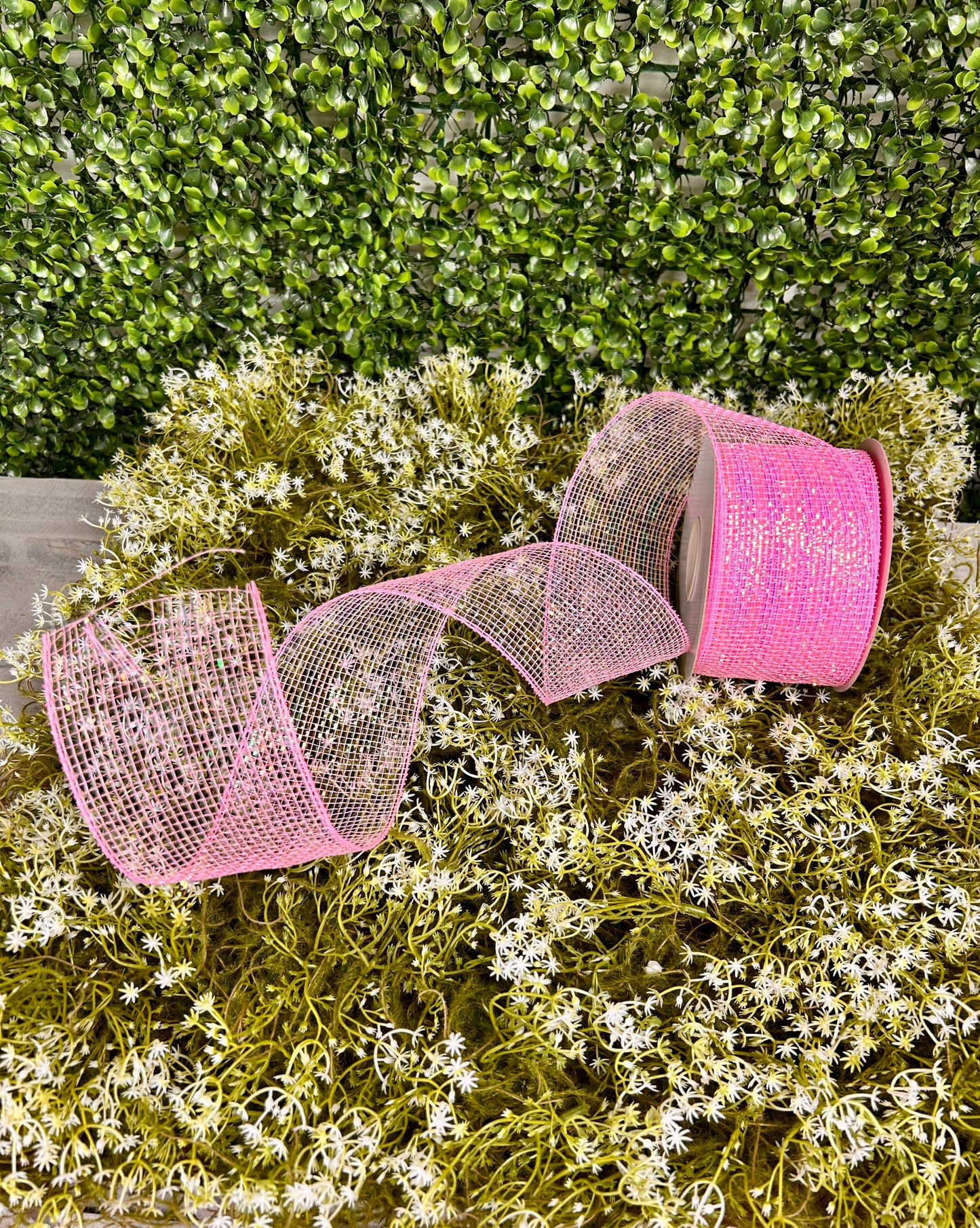 3 Inch By 20 Yards Pink Designer Netting With Iridescent Pink Glamour