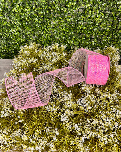 3 Inch By 20 Yards Pink Designer Netting With Iridescent Pink Glamour