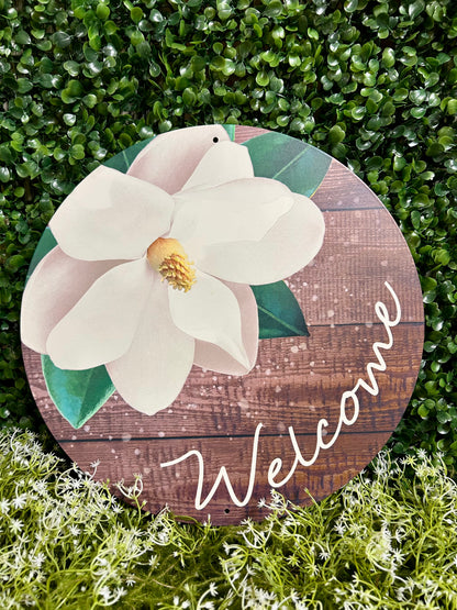 12 Inch Metal Welcome Magnolia Sign