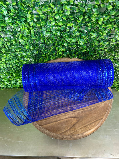10.25 Inch By 10 Yard Royal Blue Tinsel And Foil Wide Border Mesh