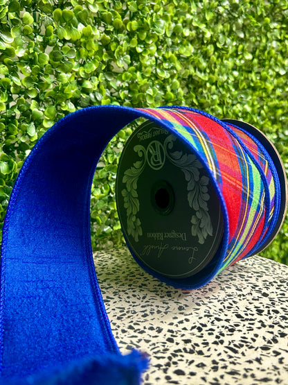 2.5 Inch By 10 Yard Diagonal Traditional Plaid Dupioni Fused Ribbon