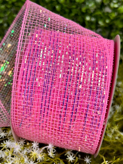 3 Inch By 20 Yards Pink Designer Netting With Iridescent Pink Glamour