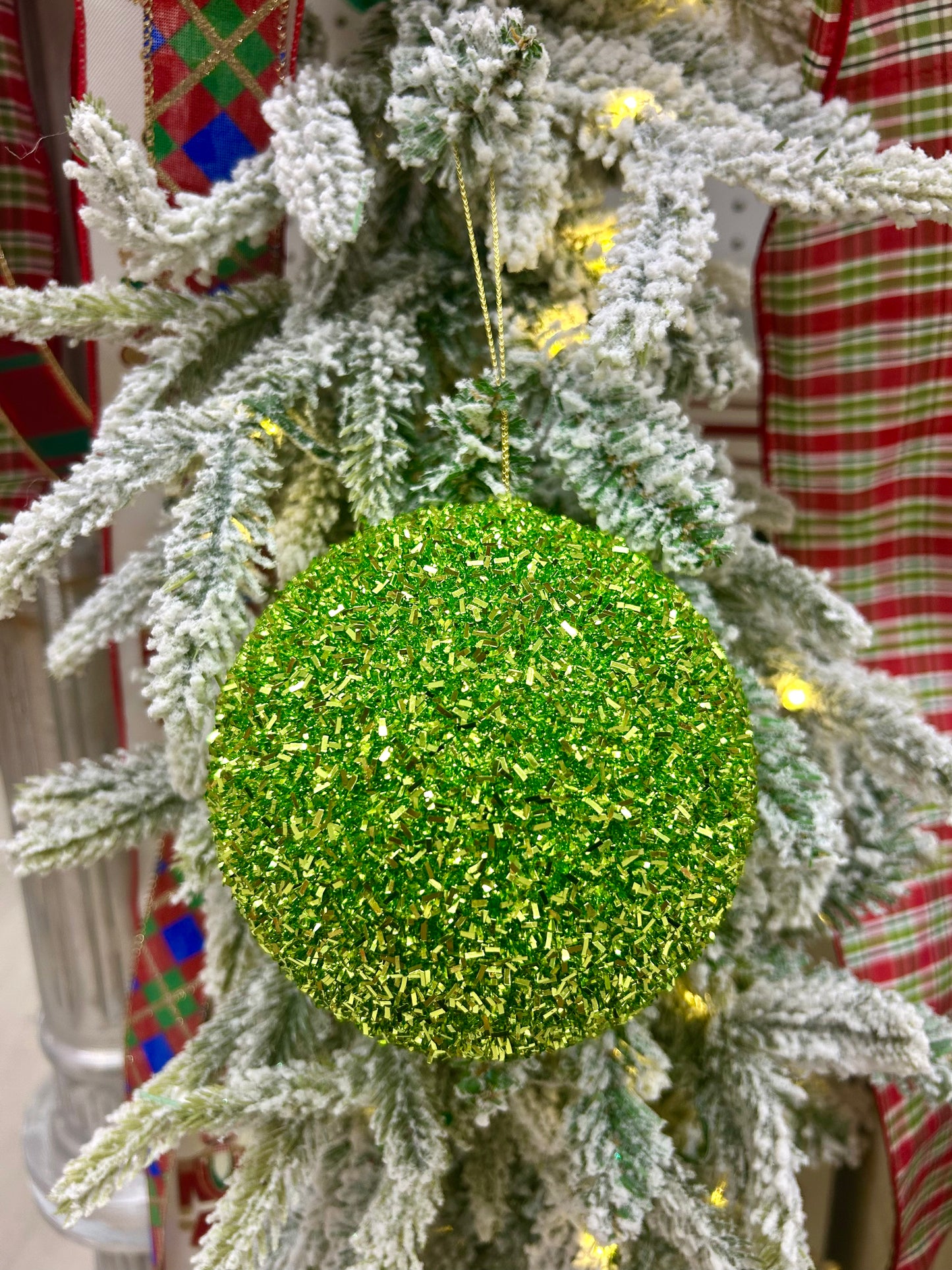 5 Inch Lime Foil Glitter Ball Ornament