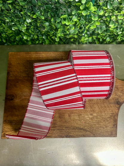 2.5 Inch By 10 Yard Red And White Vertical Stripe Ribbon