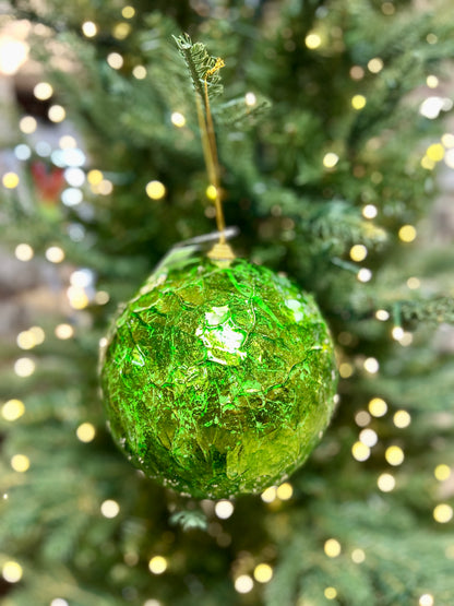6 Inch Green Crinkle Foil Ball Ornament