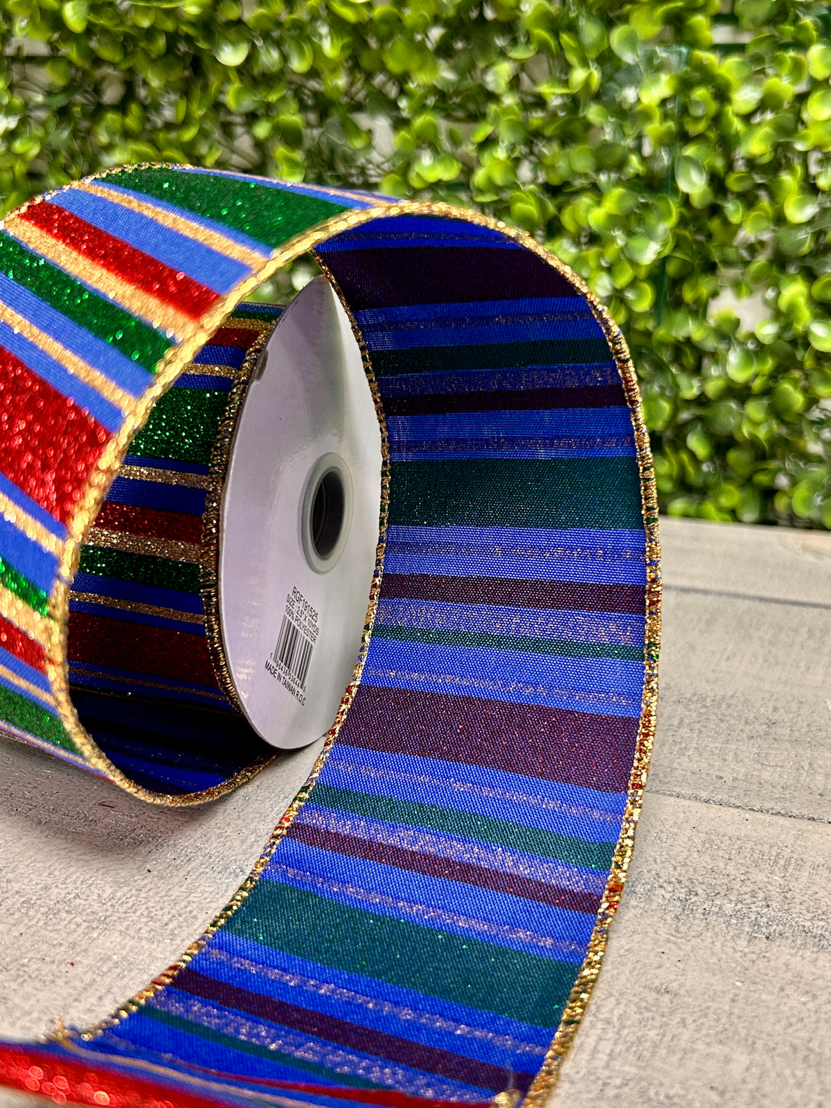 2.5 Inch By 10 Yard Royal Blue Red And Emerald Horizontal Stripe Ribbon