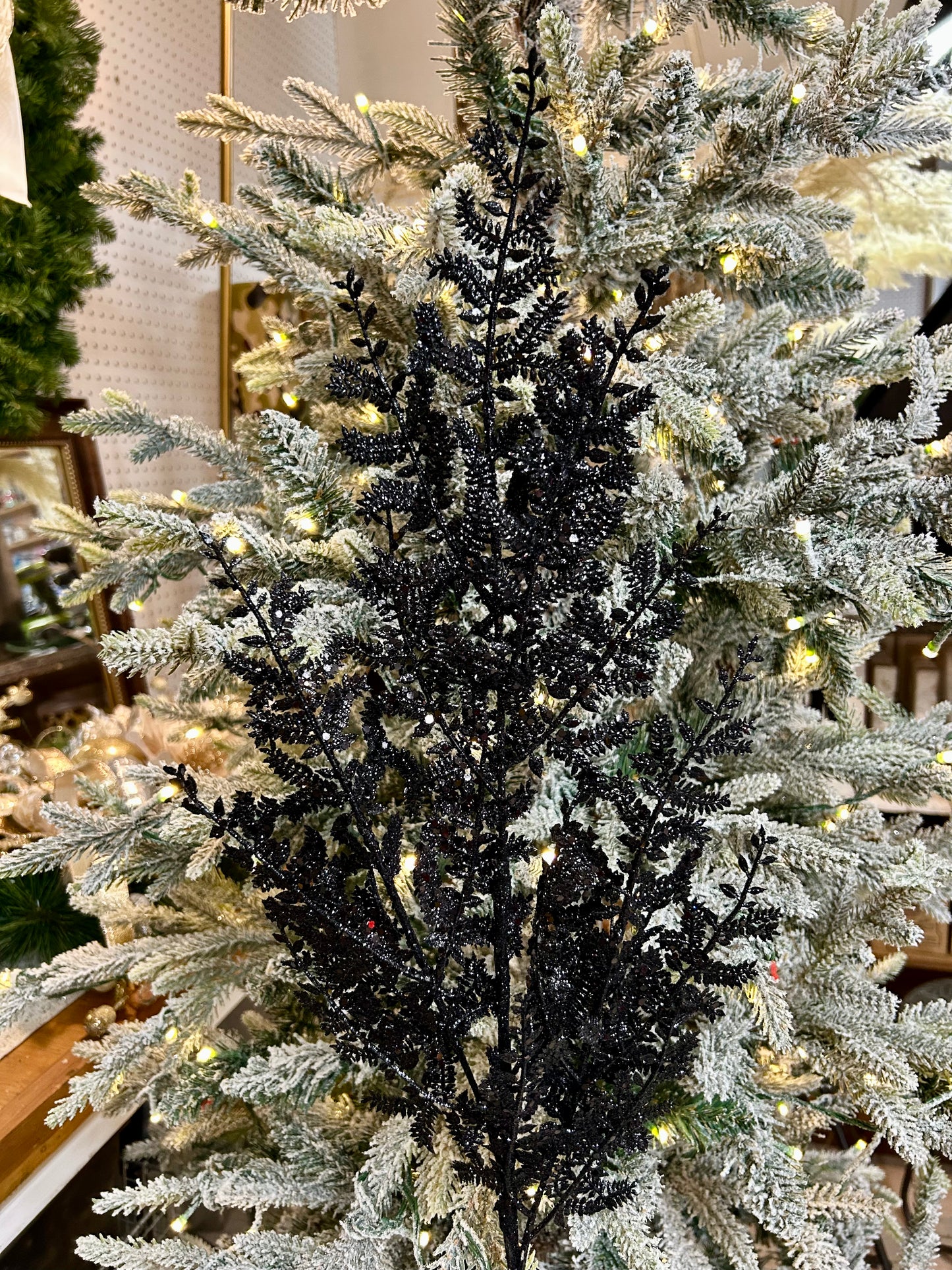29 Inch Black Glittered Fern Spray
