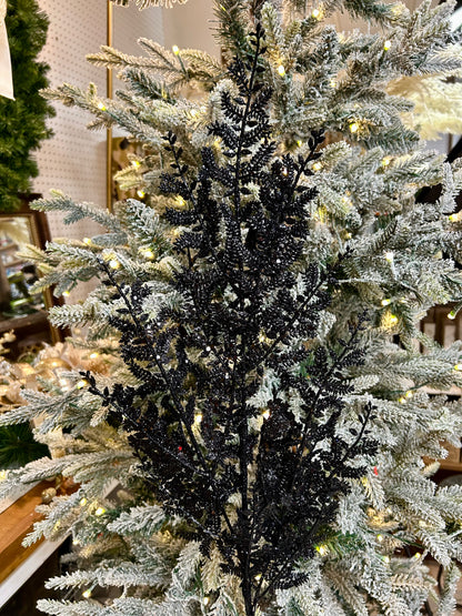 29 Inch Black Glittered Fern Spray