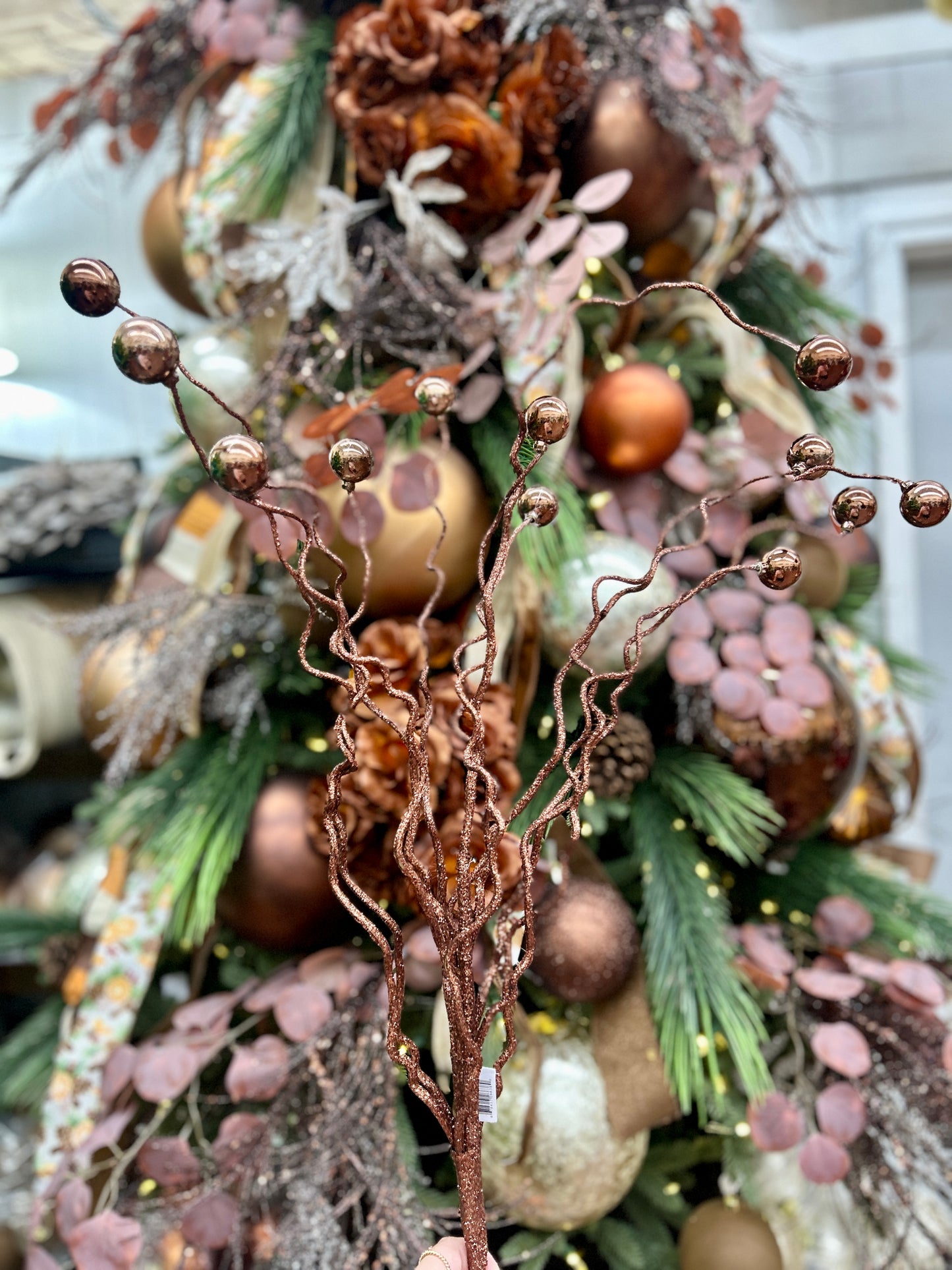 38 Inch Chocolate Plastic Twig And Ball Spray