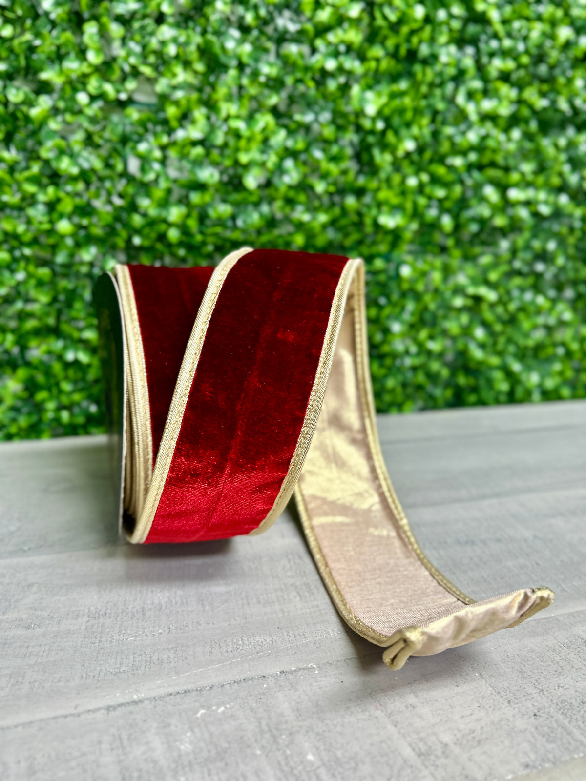 John Mark 2.5 Inch By 10 Yard Red Velvet Double Fused Metallic Backing Ribbon