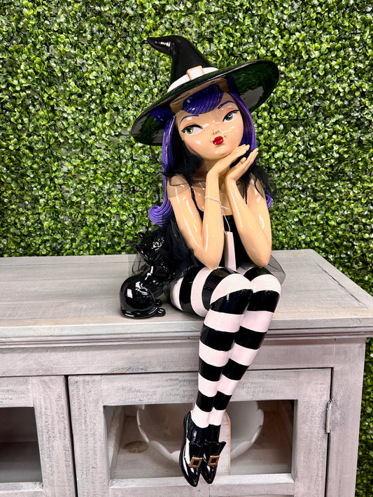 23 Inch Purple Hair Witch Shelf Sitter