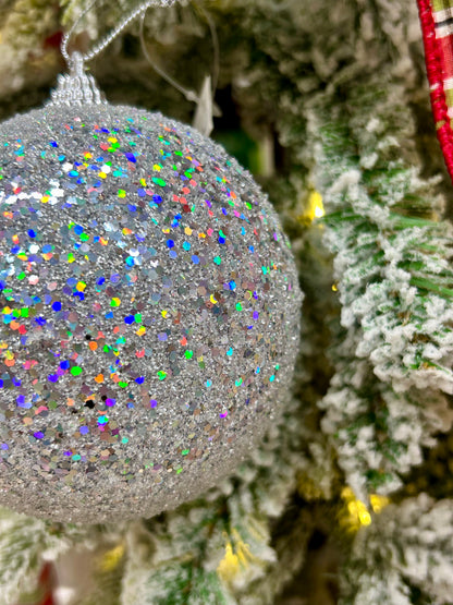 4 Inch Silver Sequin Ball Ornament