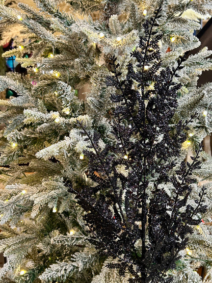 29 Inch Black Glittered Fern Spray