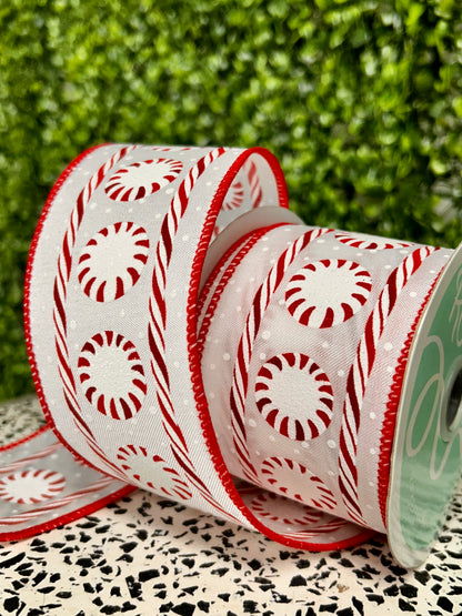 2.5 Inch By 10 Yard Glitter Peppermint Satin Ribbon