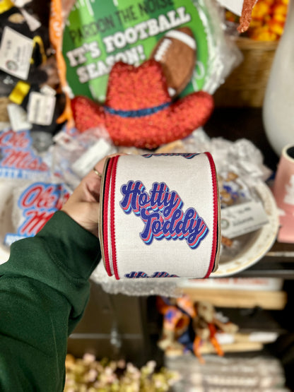 4 Inch By 10 Yard Hotty Toddy Fused Dupioni Backed Wired Edge Ribbon