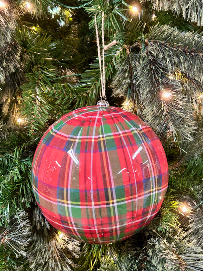 6 Inch Plaid Plastic Ball Ornament
