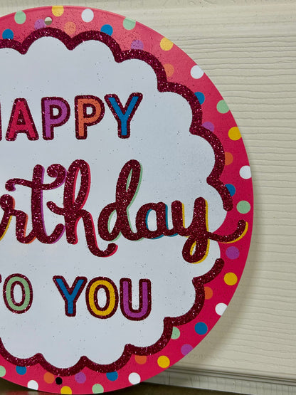 8 Inch Metal Glitter Happy Birthday Sign