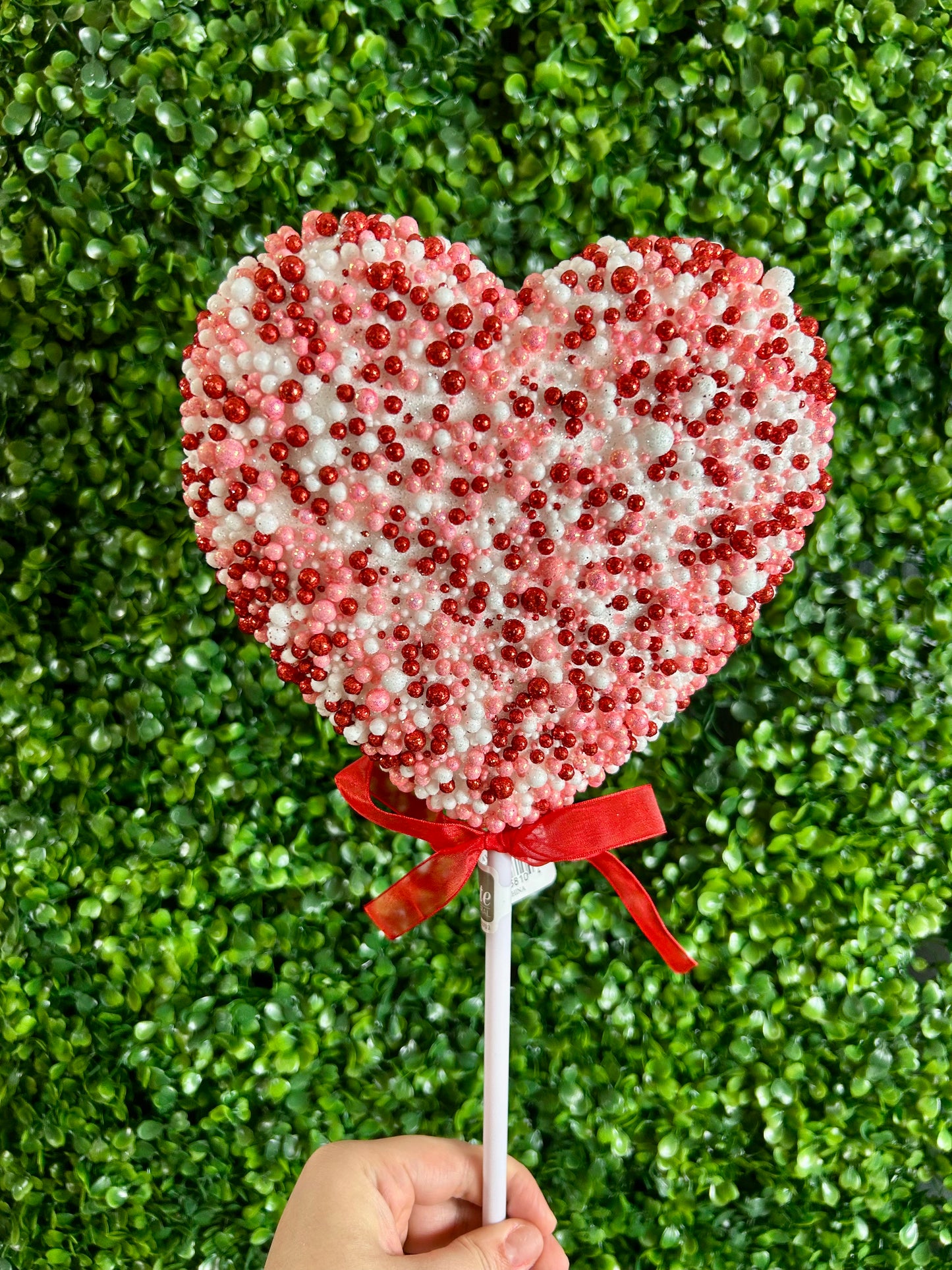 20 Inch White Red And Pink Glitter Heart Pick