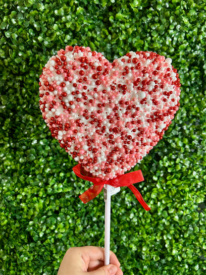 20 Inch White Red And Pink Glitter Heart Pick