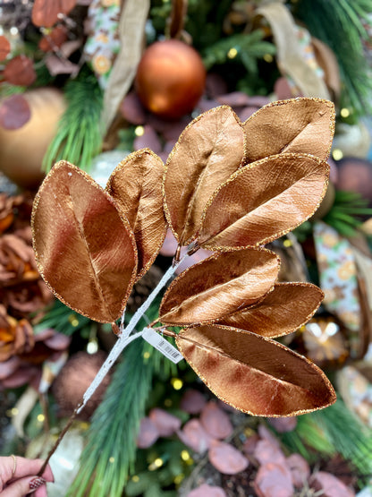 24 Inch Copper Magnolia Leaf Spray