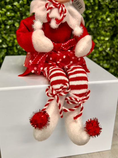 9 Inch Red And White Velvet Bendable Peppermint Elf Ornament Two Styles