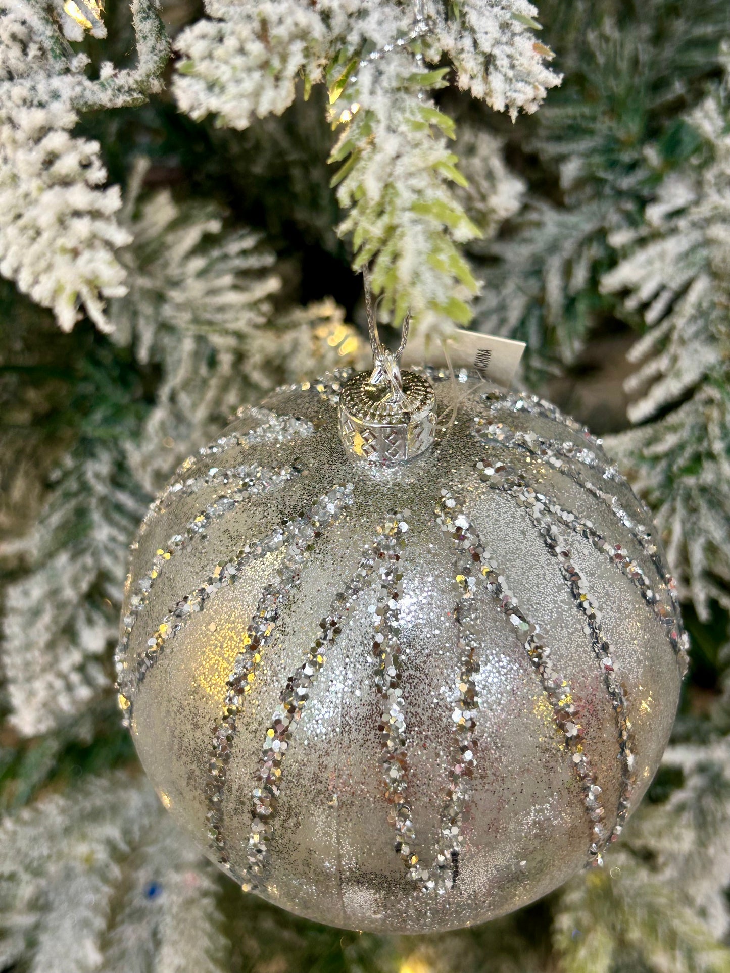 4 Inch Silver Glitter Ball Ornament