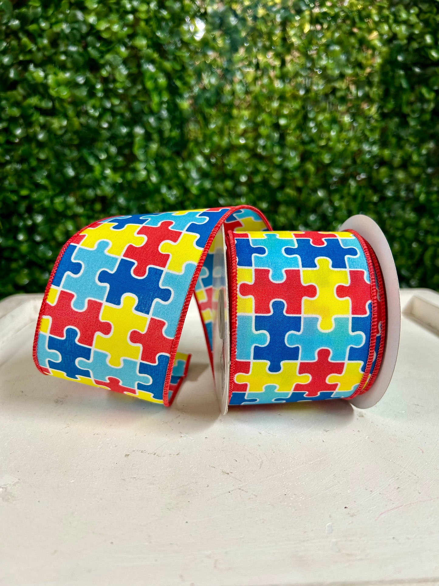 2.5 Inch By 10 Yard Multicolor Puzzle Piece Ribbon