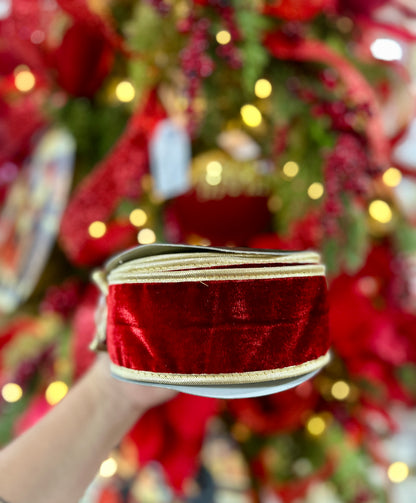 John Mark 2.5 Inch By 10 Yard Red Velvet Double Fused Metallic Backing Ribbon