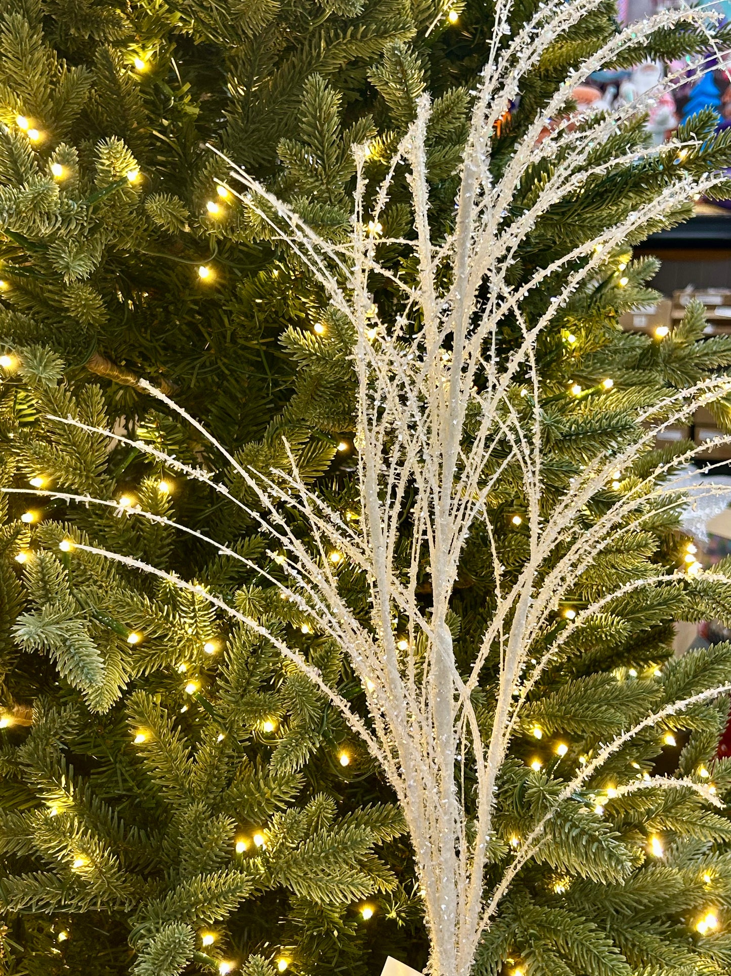32 Inch White Glitter Pine Spray