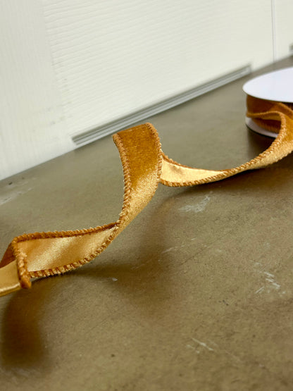 7/8 Inch By 10 Yard Antique Gold Deluxe Velvet With Satin Backing Ribbon