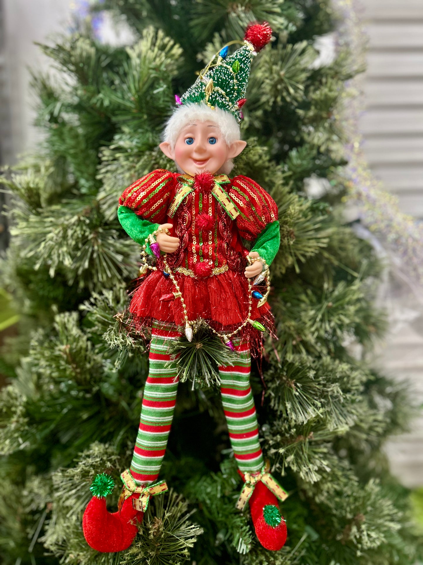 18 Inch Fabric Tinsel Pixie Elf With Tree Two Styles