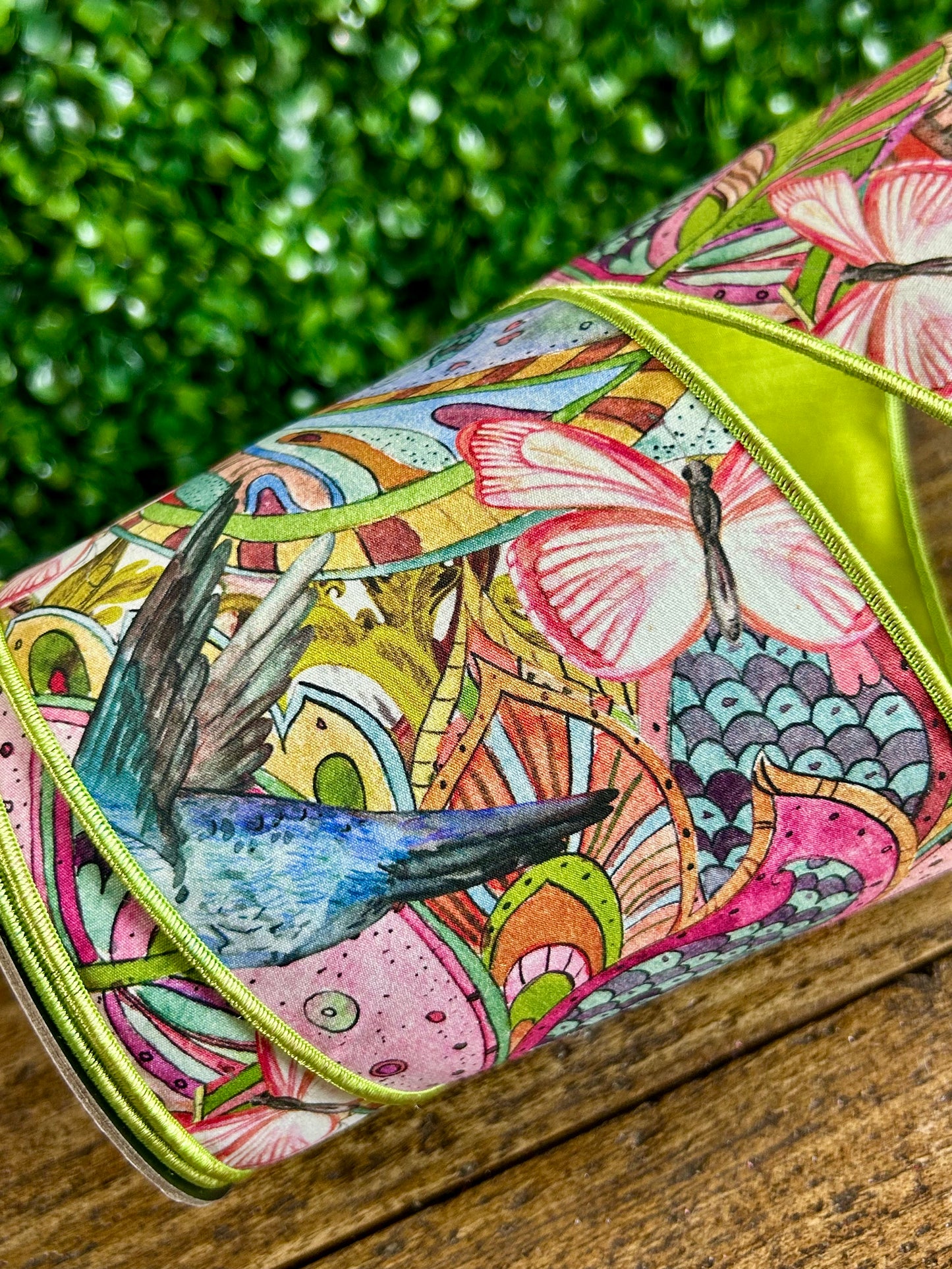 D. Stevens 4 Inch By 10 Yard Pink Aqua And Blue Spring Floral Butterfly And Bird With Lime Backing Ribbon