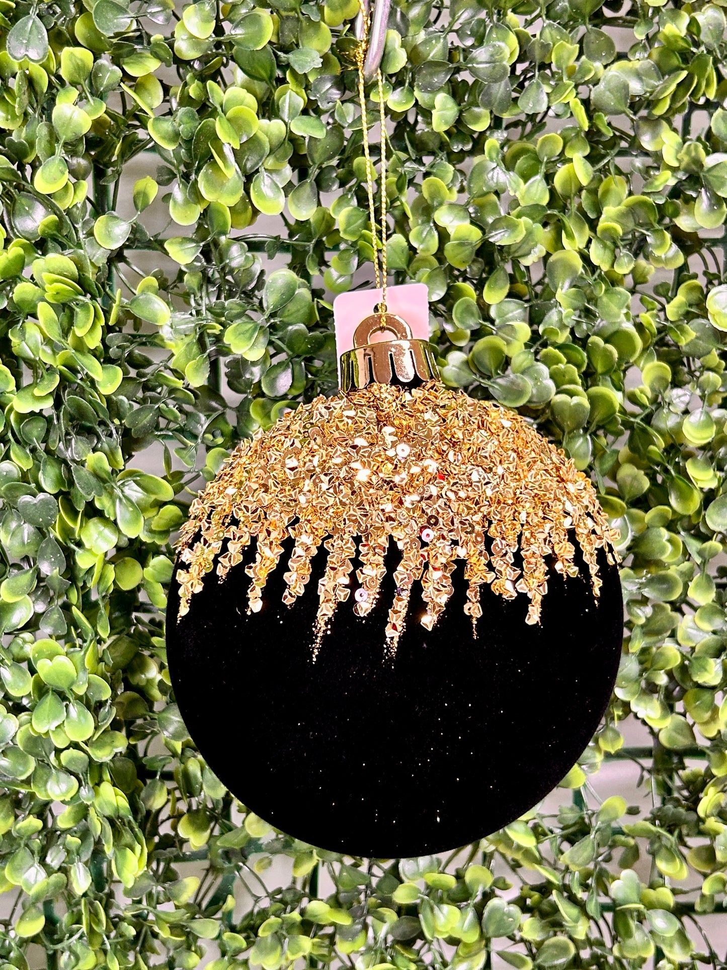 4.75 Inch Black And Gold Flocked Sequin 2D Ball Ornament