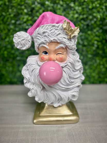 12.5 Inch Pink And White Resin Santa With Bubble Gum
