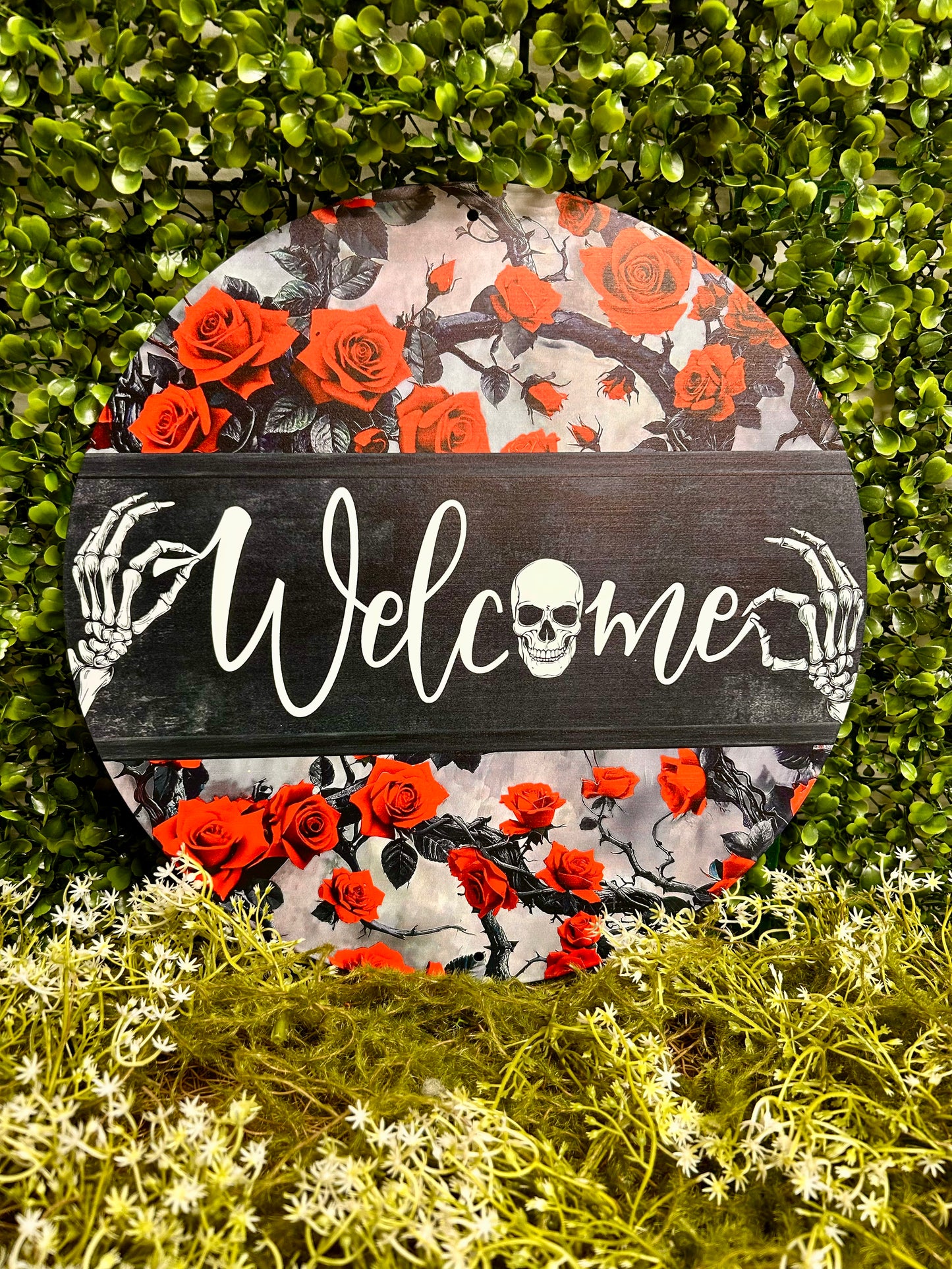 12 Inch Welcome With Skeleton Metal Sign