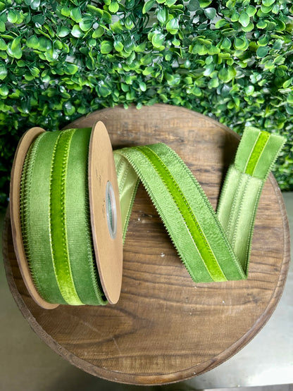 1.5 Inch By 10 Yard Green On Green Velvet Ribbon