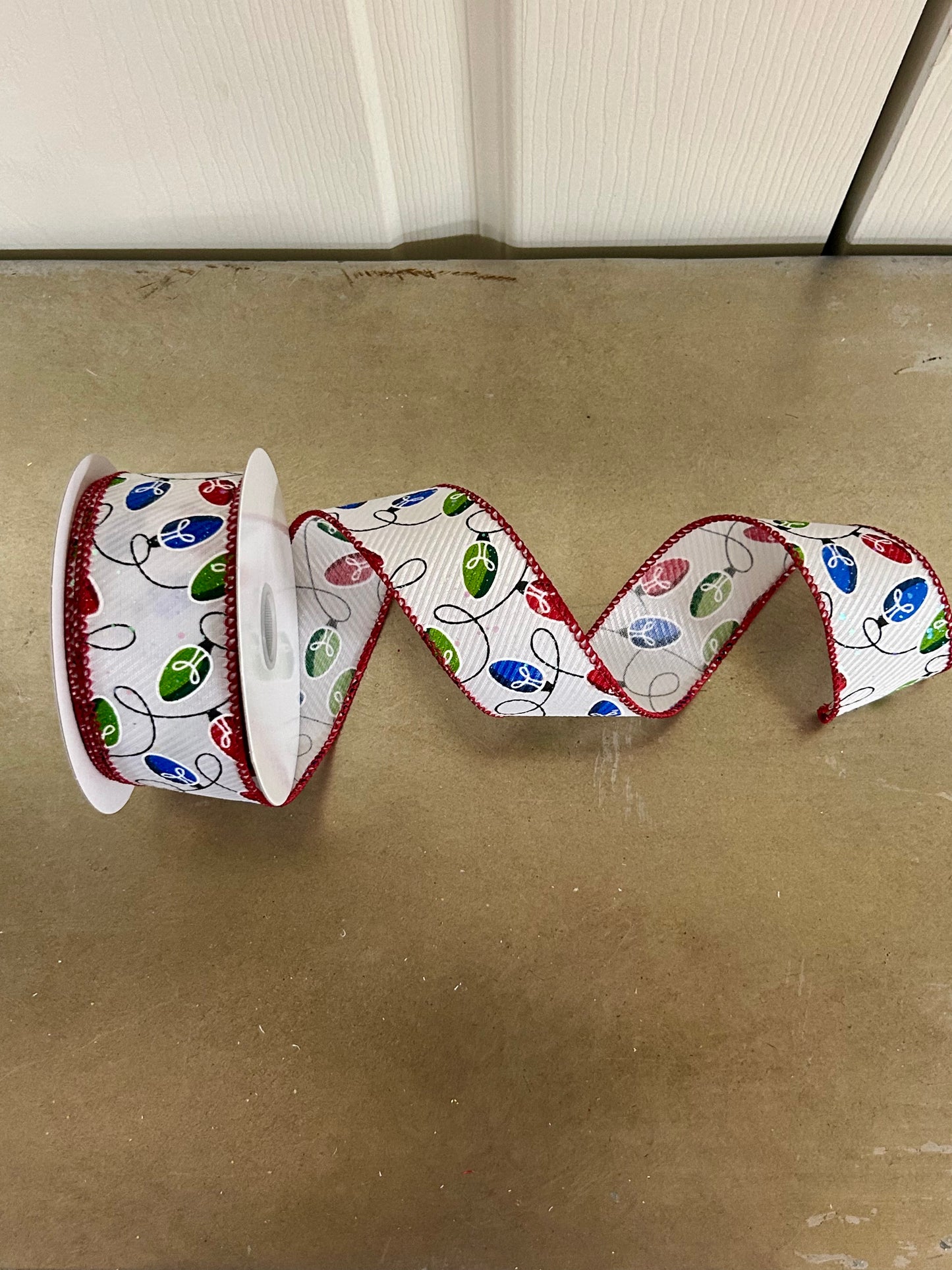 1.5 Inch By 10 Yard Red Green And Blue Christmas Lights Ribbon