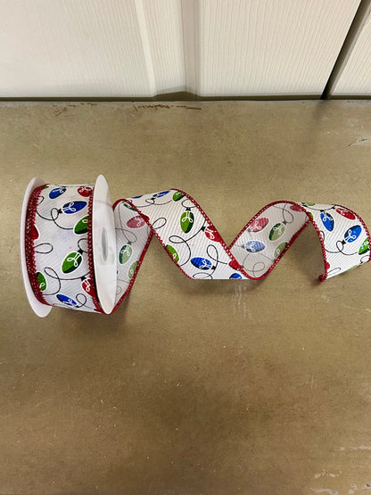 1.5 Inch By 10 Yard Red Green And Blue Christmas Lights Ribbon