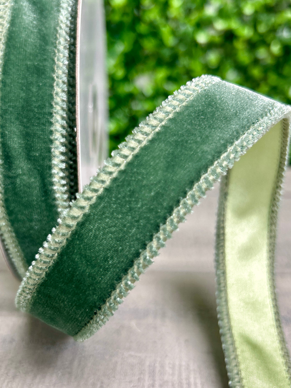 7/8 Inch By 10 Yard Sage Green Deluxe Velvet With Satin Backing Ribbon