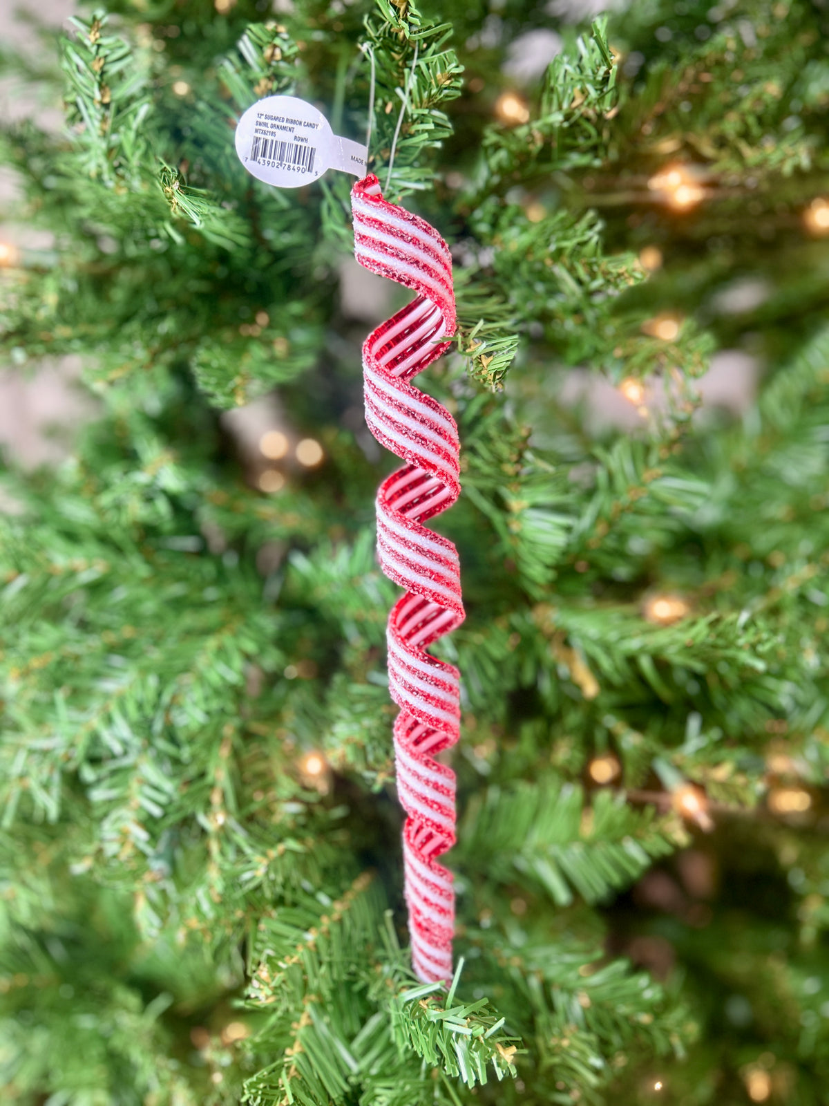 12 Inch Red And White Sugared Ribbon Candy Swirl Ornament
