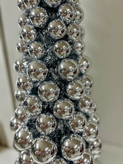 36 Inch VP With Tinsel Ball Cone Tree Silver