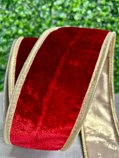 John Mark 2.5 Inch By 10 Yard Red Velvet Double Fused Metallic Backing Ribbon