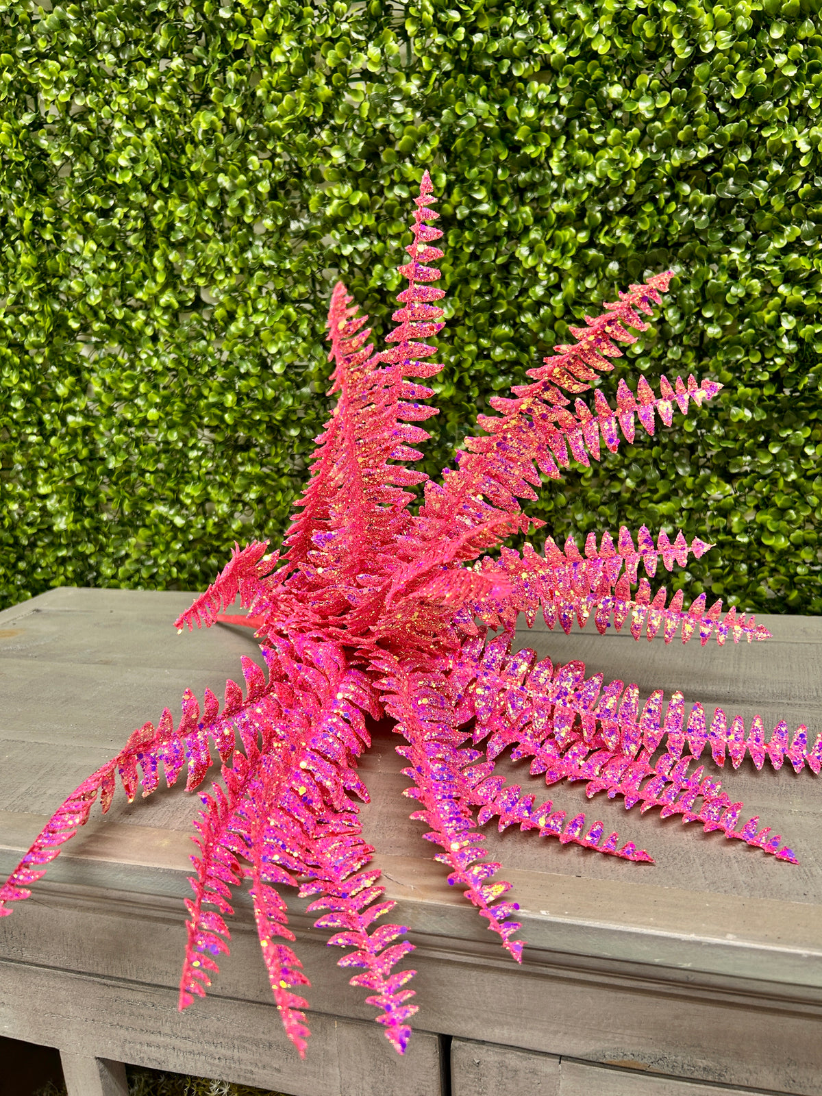 18 Inch Pink Glittered Fern Bush