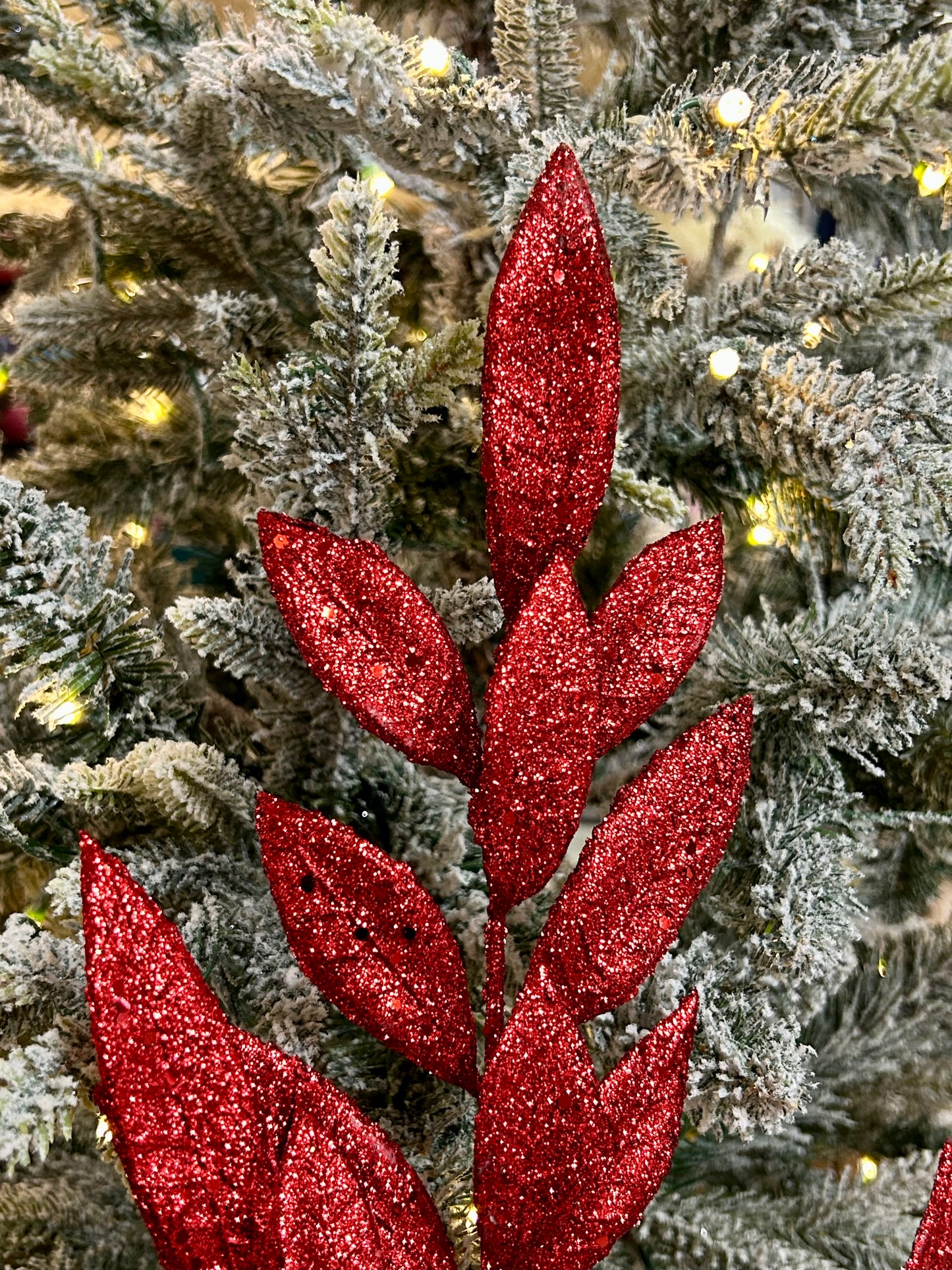 29 Inch Red Glitter Bay Leaf Spray