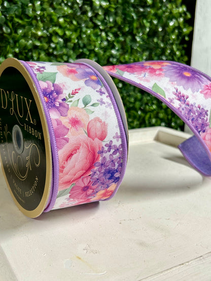 2.5 Inch By 10 Yard Watercolor Florals Ribbon