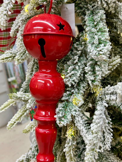 13 Inch Metal Red Green And Gold Bell Top Ornament Three Styles