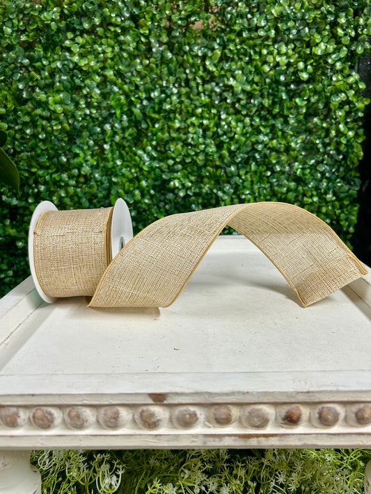 2.5 Inch By 10 Yard Cream And Gold Metallic Royal Burlap Ribbon